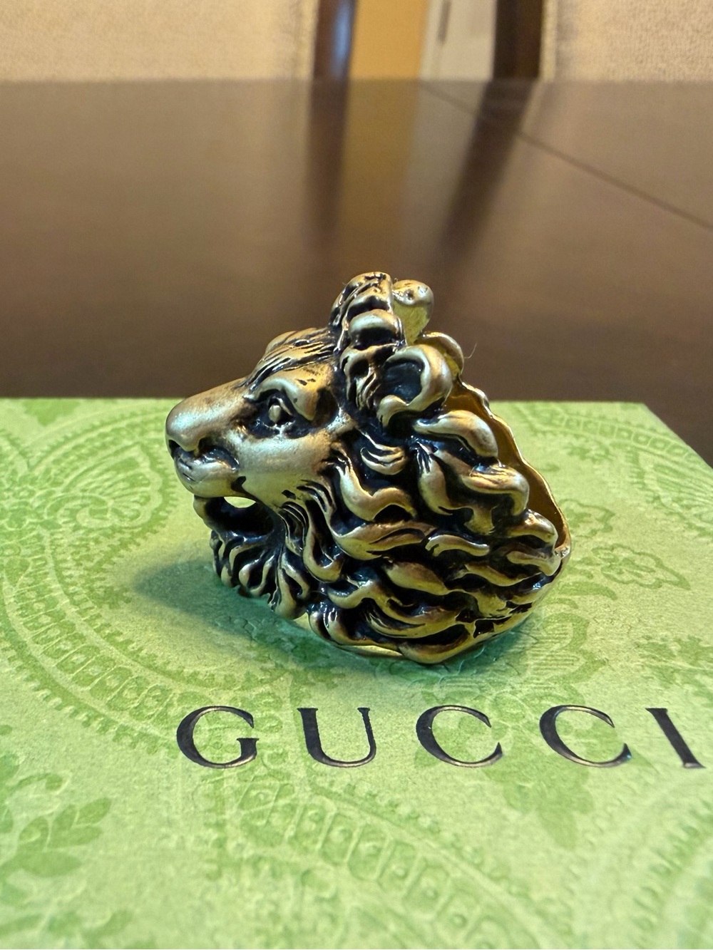 New Authentic Gucci Lion Head Brass Ring Size IT 19 / US 8.75 - Picture 8 of 12